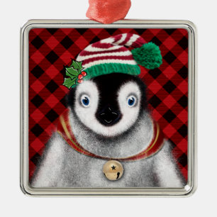 Festiv helgdag Penguin röd svart rödspätta Julgransprydnad Metall