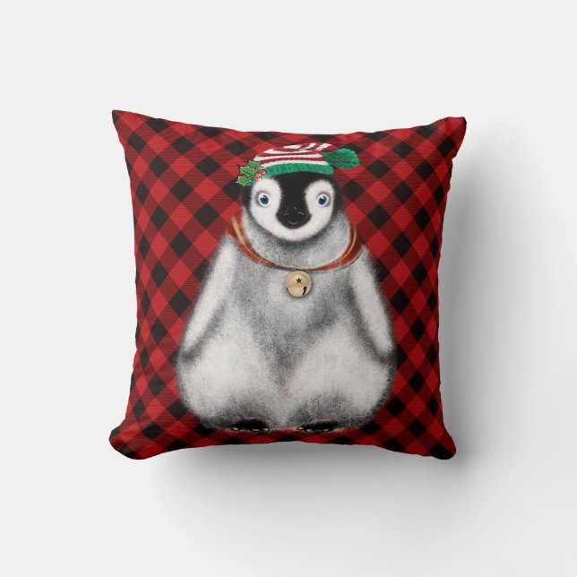 Festiv helgdag Penguin röd svart rödspätta Kudde (Framsida)