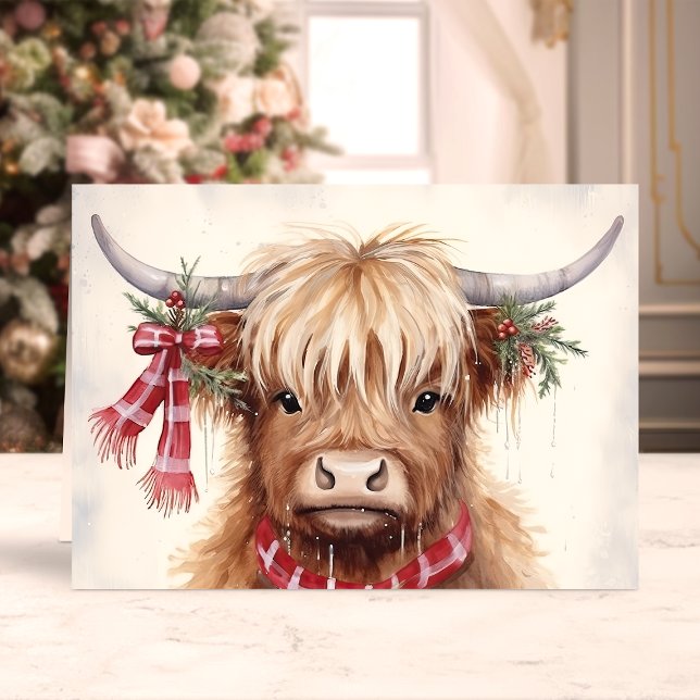 Festiv Highlandko med Plaidscarf  Helgkort (Skapare uppladdad)