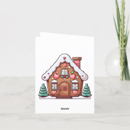 Festiv hus av pepparkakor med hjärtan helgkort