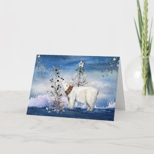 Festiv isbjörn och vinterbär helgkort (Framsida)