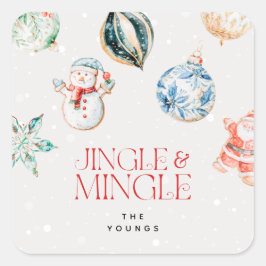 Festiv Jingle & Mingle Jul Fyrkantigt Klistermärke