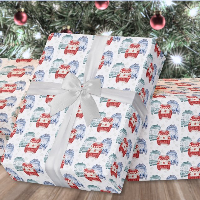 Festiv Jul Omslagslöss Christmas Presentpapper (Festive Ugly Sweater Pattern Christmas Wrapping Paper)