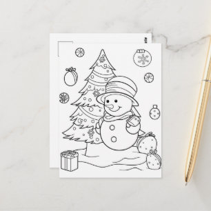 festiv jul Snömannen träd barn färgläggning Vykort