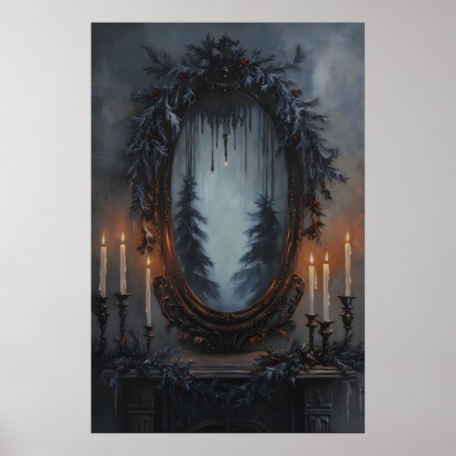 Festiv jul spegel med tallkrans och poster (Framsidan)