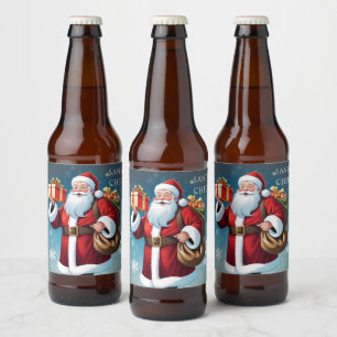 Festiv Jul Tomtes Glada Jul Högtid Ölflaska Etikett
