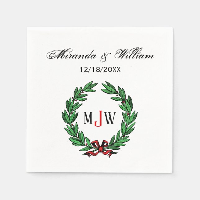 Festiv jul Xmas järnekrans monogram Pappersservett (Framsidan)