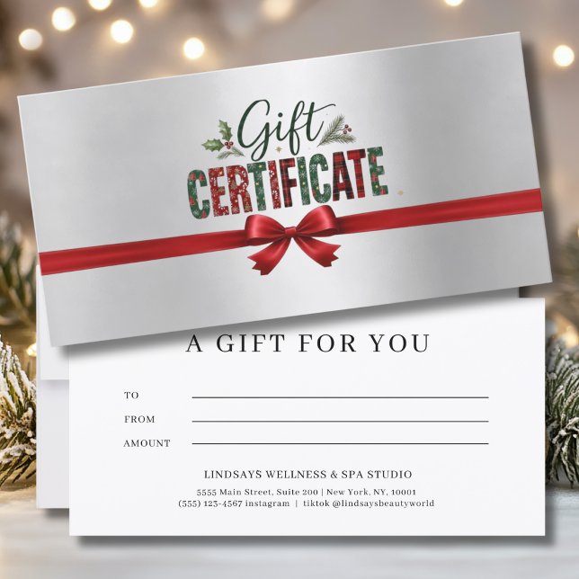 Festiv julbåge manus företagscertifikat (Festive Christmas Bow Script Silver Business Certificate)