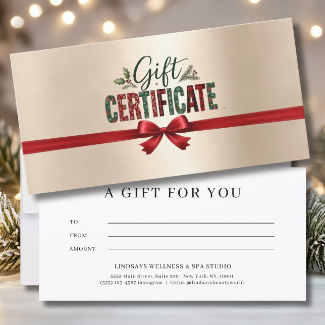 Festiv julbåge manus företagscertifikat (Festive Christmas Bow Script Gold Business Certificate)