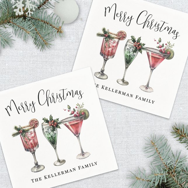 Festiv julcocktail pappersservett (Festive Merry Christmas Cocktail Napkins)