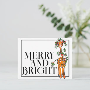 Festiv julgiraff röd grön krans vykort
