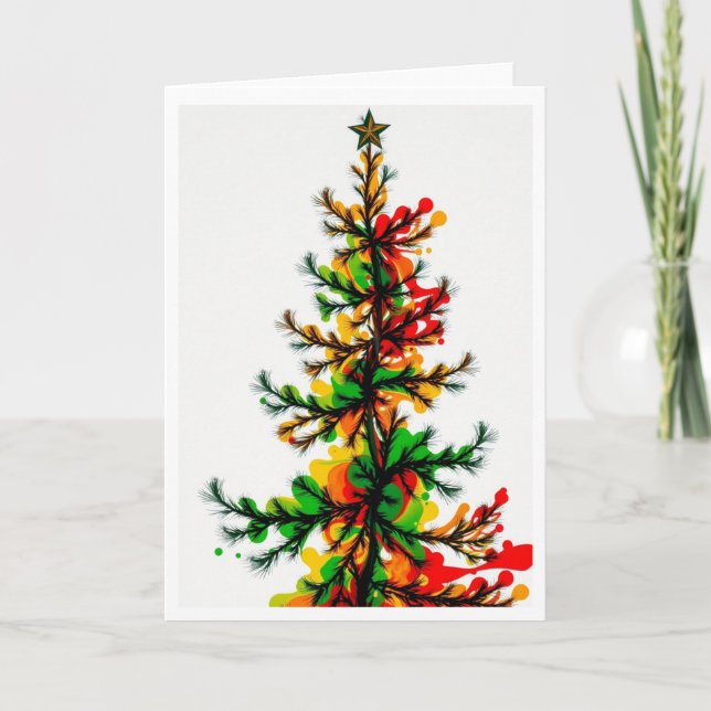 Festiv Julgran med Färgglad Stänk Helgkort (Framsida)