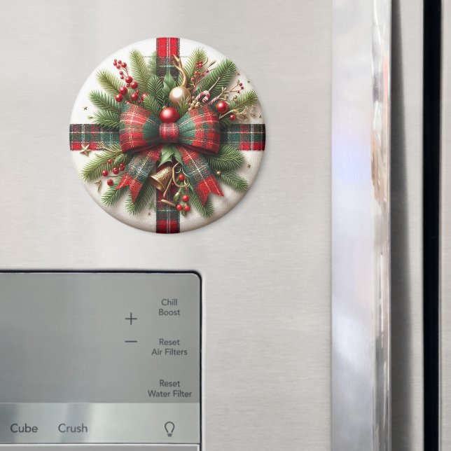 Festiv julgran med röd tartanbåge   magnet (In Situ (Fridge))