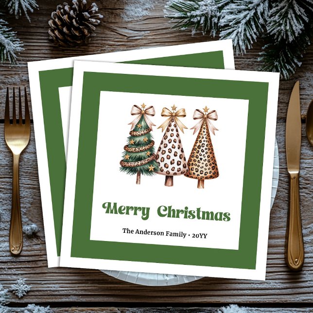 Festiv julgrans leopardtryck middagsservett pappersservett (Festive Christmas Tree Leopard Print Dinner Napkins!)