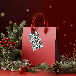 Festiv julgransmönster rött, grönt & guld presentetikett