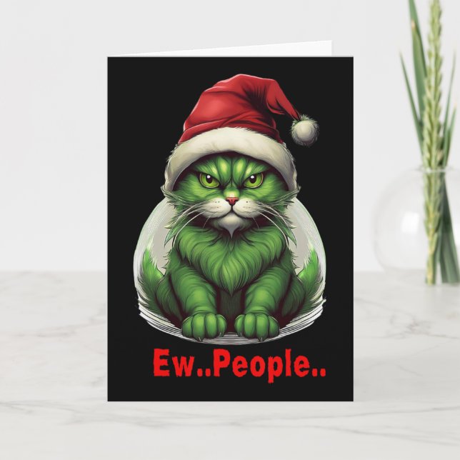 Festiv julgrön katt Ew Människor Rolig katt  Kort (Framsida)