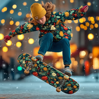 Festiv julgrönska med dekorationer mini skateboard bräda 18,5 cm