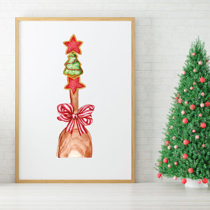 Festiv julgröts träd med röd bow konst poster
