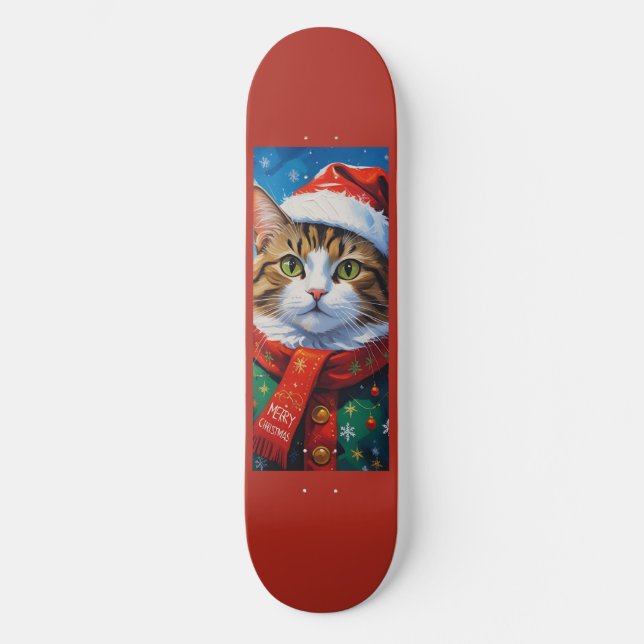 Festiv julkatta i tomtehatt mini skateboard bräda 18,5 cm (Framsida)