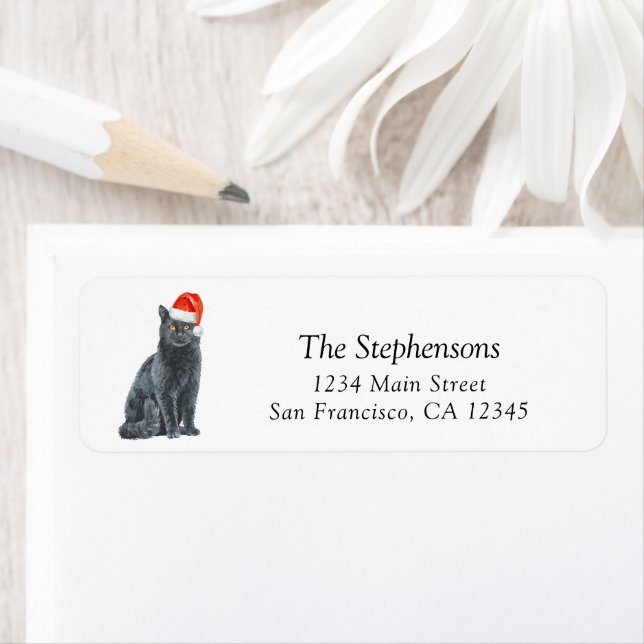 Festiv julkatts Santa-hatt returadress  Etikett (Insitu)