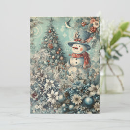 Festiv julkort med snöman utan foto vintage