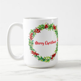 Festiv julkrans med röda bär kaffemugg