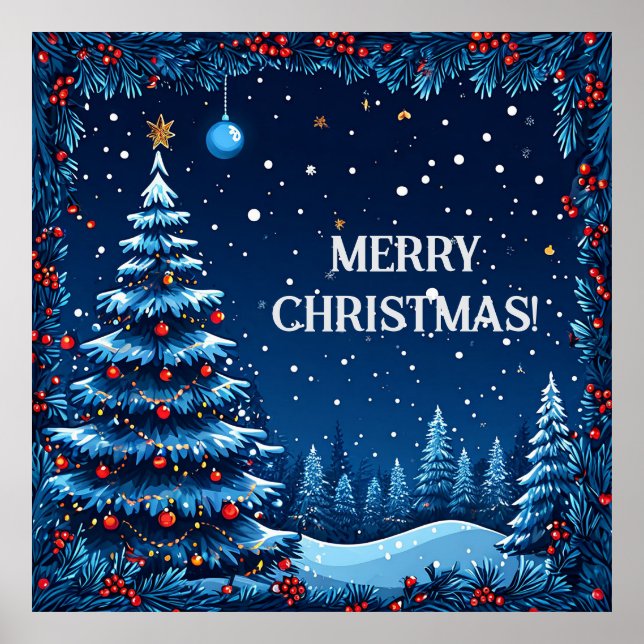 Festiv julnatt med snö poster (Framsidan)