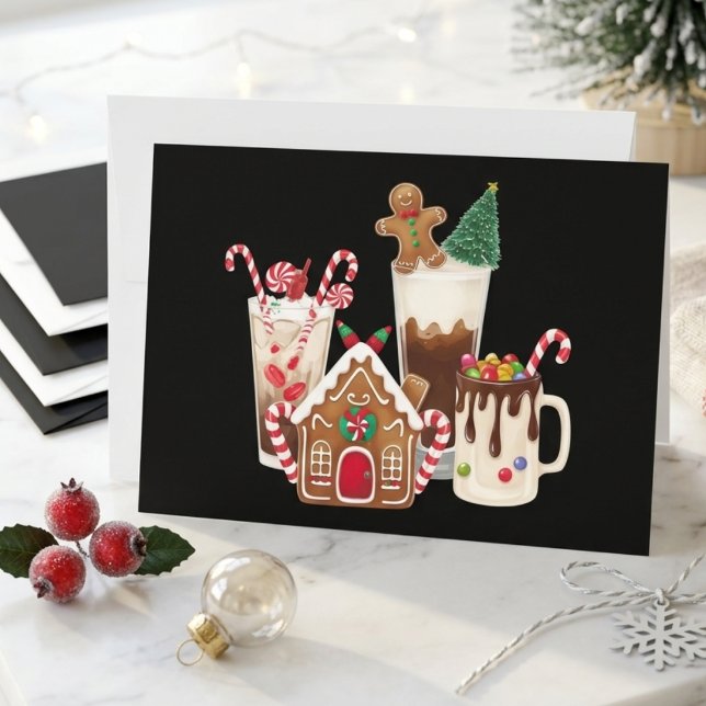 Festiv julpepparkakskoffiche och het choklad jul julkort (Skapare uppladdad)
