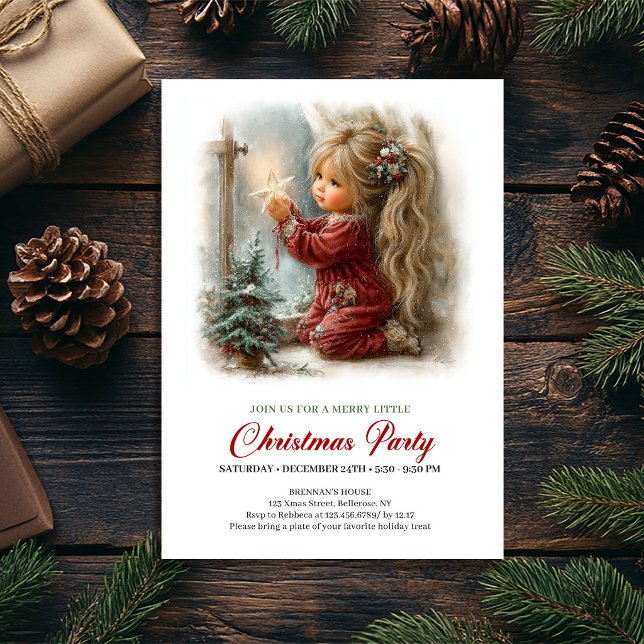 Festiv Julscen Flicka Vintage Part Inbjudan (Festive Holiday Scene Girl Vintage Party Invitation

)