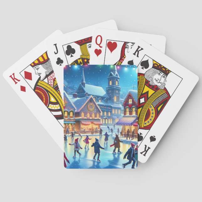 Festiv julskridskoåkningsscen casinokort (Baksidan)
