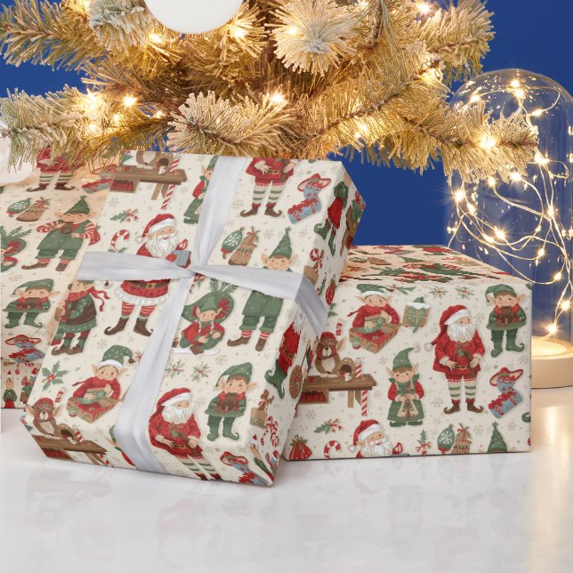 Festiv kakelklädd jul tomte elf presentpapper (Helgdagar)