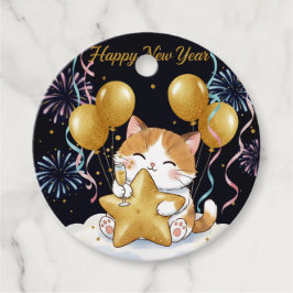Festiv Kalikå Katt Firar Nyår med Eld Gåvor Etiketter