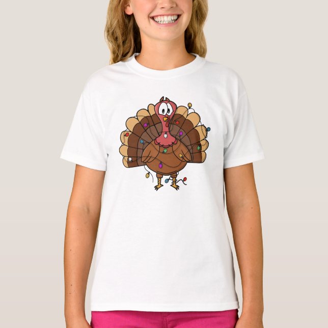 Festiv kalkon med strängljus t shirt (Framsida)