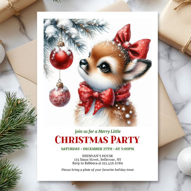 Festiv kalv jul barn inbjudan redigerbar  (Festive baby deer Christmas kids invite editable template)