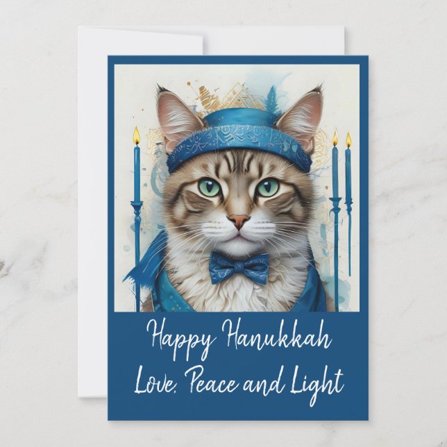 Festiv katt i förklädnad Lekfull Hanukkah-fest Inbjudningar (Framsida)