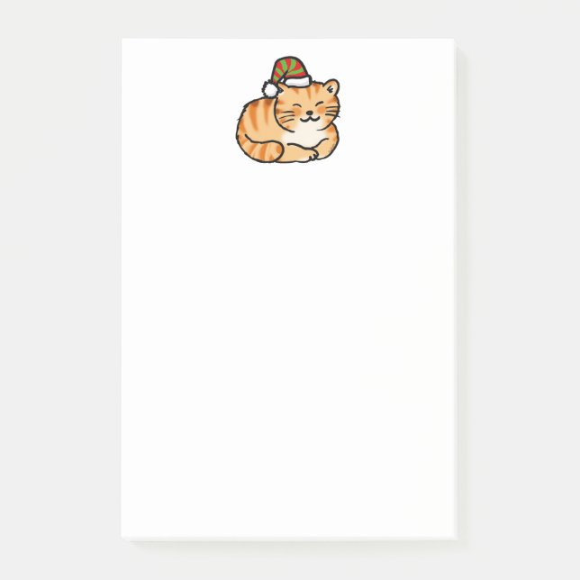 Festiv Katt Jul - Söt Katt i Tomtehatt Post-it Block (Framsida)