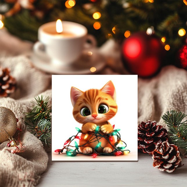 Festiv katt med glittrande ljus julkort (Skapare uppladdad)