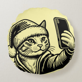 Festiv Katt Selfie Rund Kudde