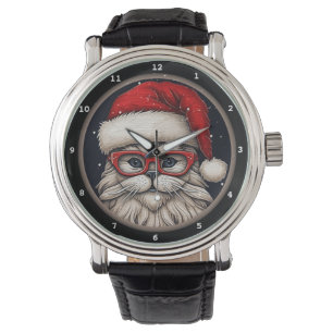 Festiv katt som bär tomtehatt armbandsur