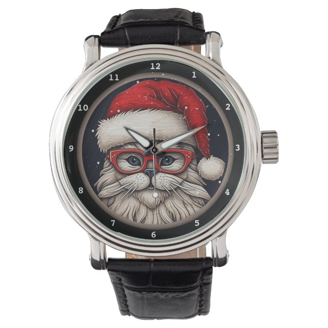 Festiv katt som bär tomtehatt armbandsur (Framsida)