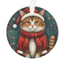 Festiv katt som bär tomtehatt och halsduk