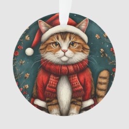 Festiv katt som bär tomtehatt och halsduk