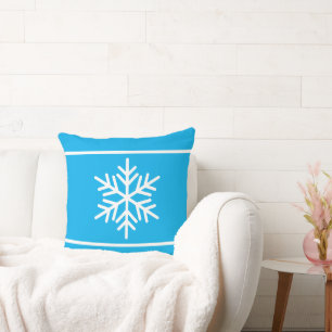 Festiv klar azurblå vit randig med snöflingor kudde