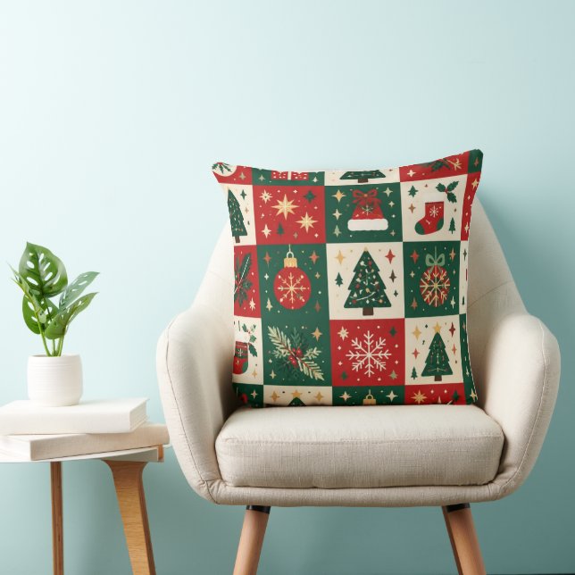 Festiv klassisk julpatchwork kudde (Stol)
