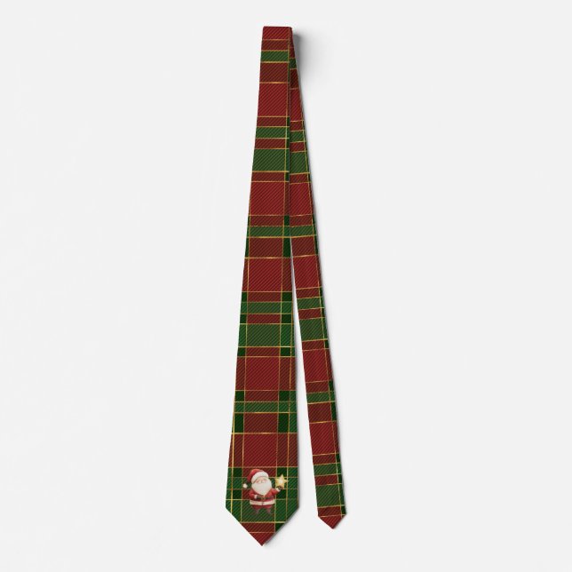 Festiv Klassisk Röd Grön Guld Tartan Tomte Slips (Framsida)