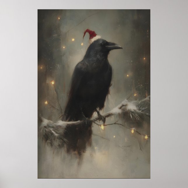 Festiv Korp På Snöig Gren, Gotisk Skogsmark Poster (Framsidan)