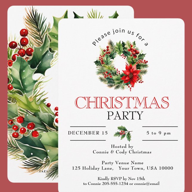 FESTIV KRANS FÖR HELGDAGAR, JULFIRANDE INBJUDNINGAR (Christmas Party Invitation featuring a Wreath)