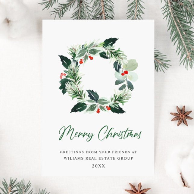 Festiv krans järnek julgran barrskog jul julkort (Skapare uppladdad)