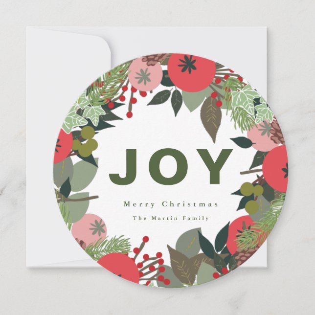 Festiv krans med Joy Typografi Julkort (Framsida)