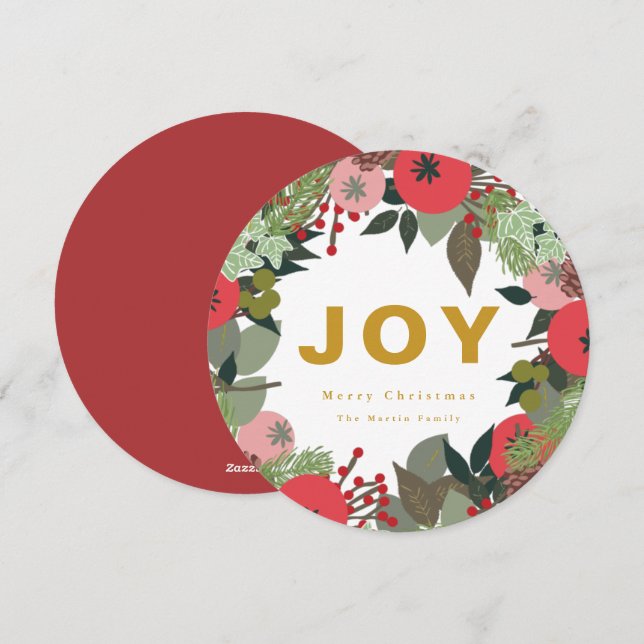 Festiv krans med Joy Typografi Julkort (Fram/baksida)